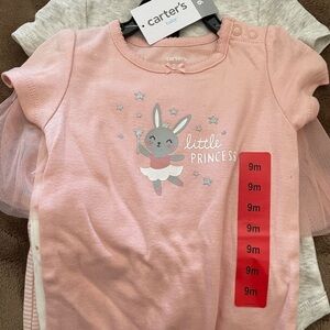 Carter’s Baby Girl 4pc Set – “Little Princess” Bunny Outfit Pink Gray SZ 9M –NWT